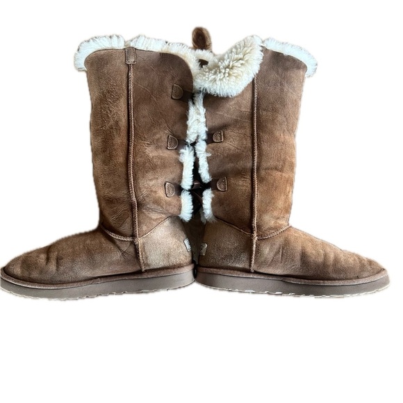 UGG Womens Size 10 Boots Bailey Knit Bow Tall Chestnut Brown Suede Shearl… - Picture 5 of 7